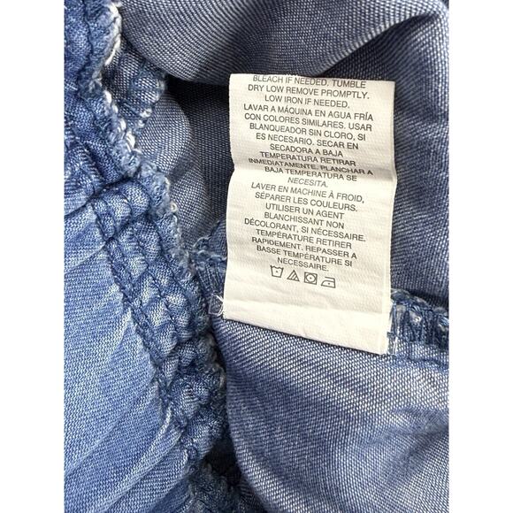 Thread + Supply Paperbag Waist Pants Chambray Blue Large Wide-leg Pull On Pocket - Picture 6 of 10